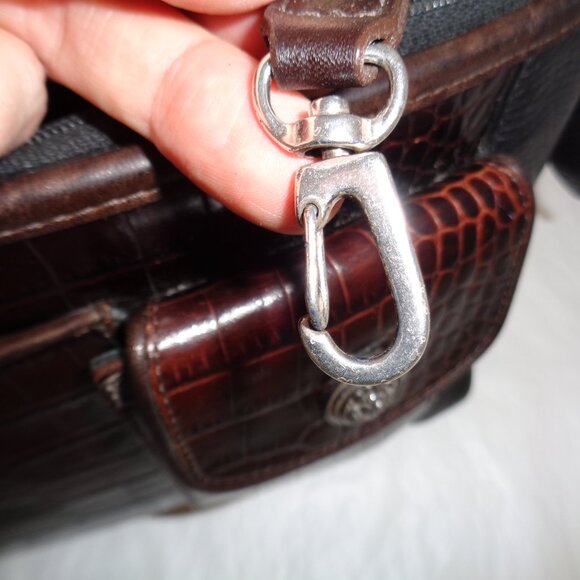 VTG BRIGHTON Organizer Black & Brown Leather Croc Embossed Shoulder Bag Purse - Picture 12 of 16